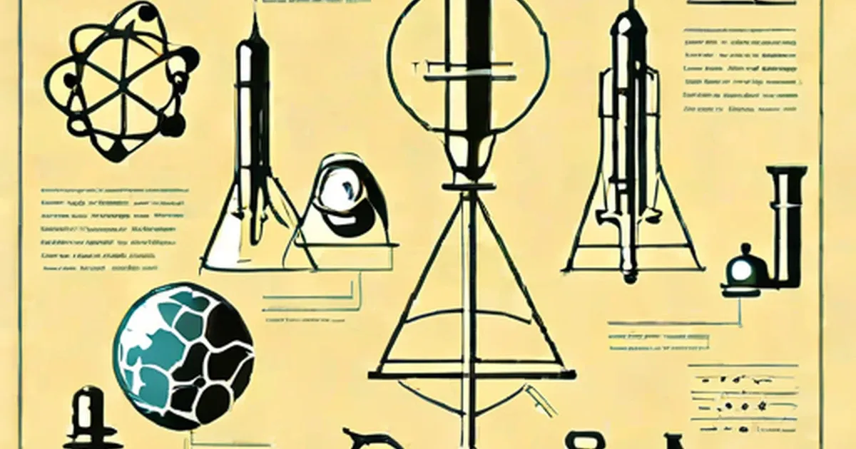 Vintage infographic with atom, rockets, and globe symbols