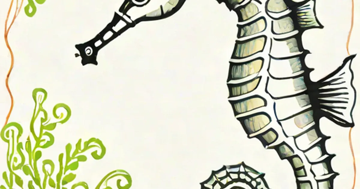 Seahorse with segmented armored body and curved prehensile tail