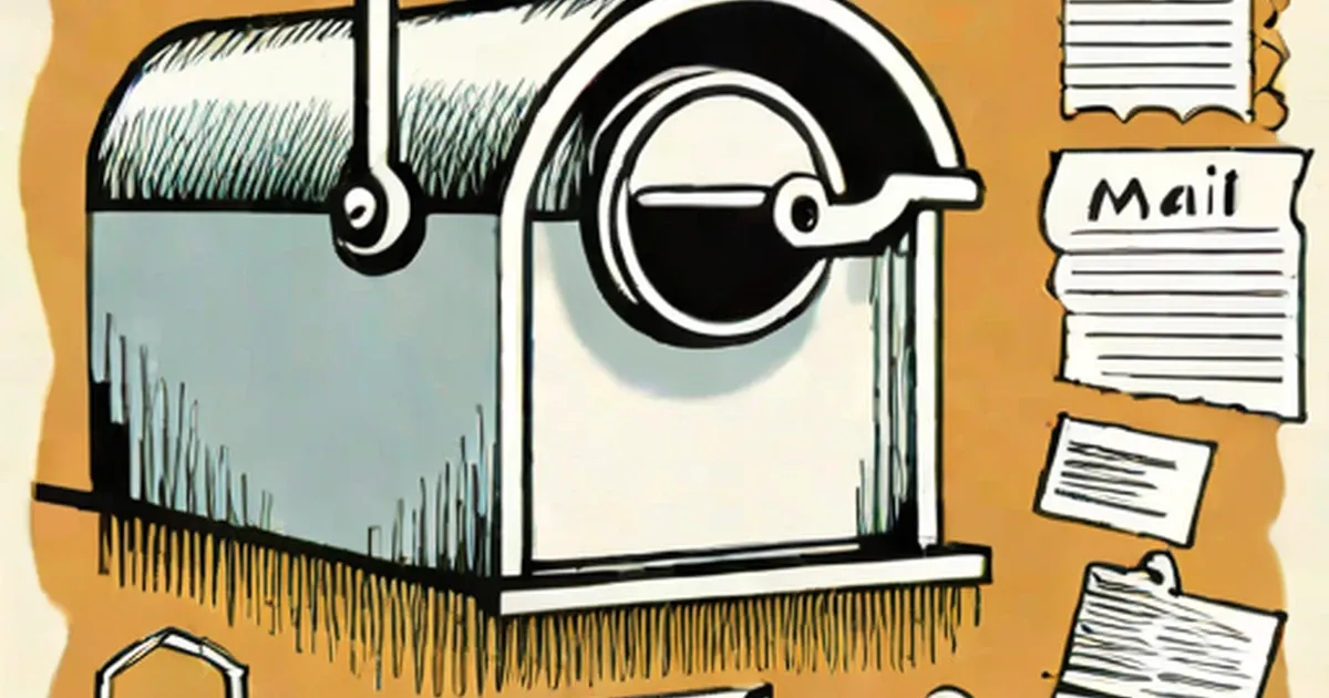 Stylized washing machine with mail documents emerging from its drawer