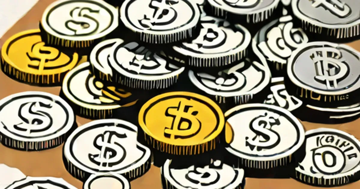 Arrangement of gold and silver coins each displaying a dollar sign