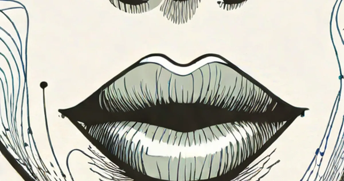 Line drawing of lips with a vertical bar piercing through the septum