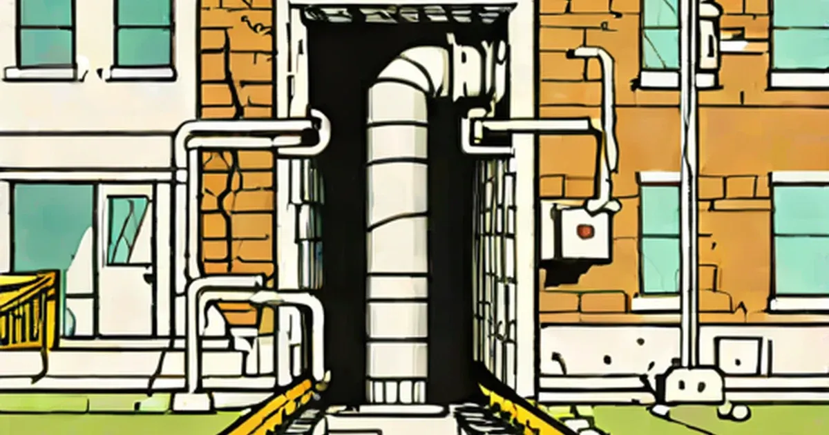Cutaway view of sewer pipes running under a brick house