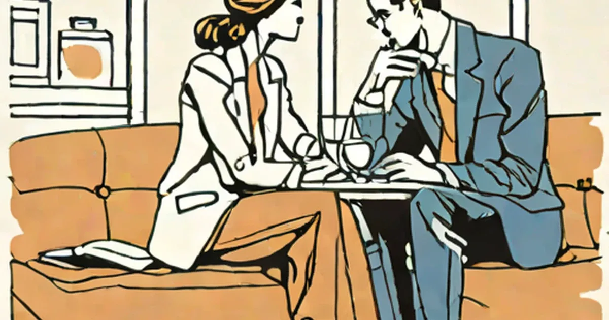 Couple on an orange couch, both looking at their phones