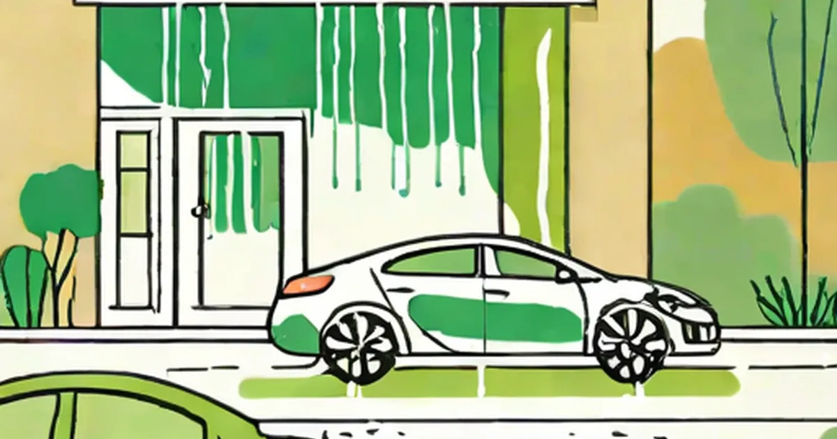 Car being washed with water and soap outside a home