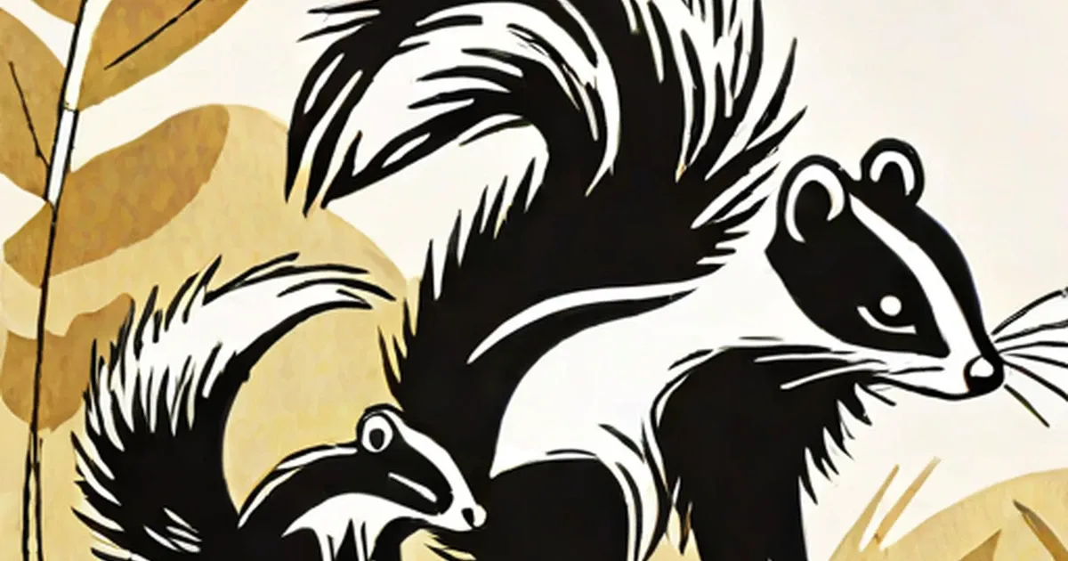 Two skunks with white stripes among golden foliage