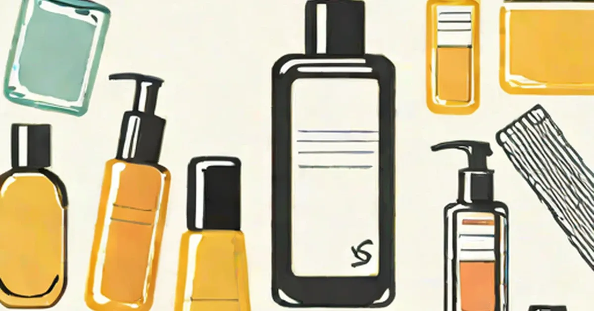 Shampoo bottles in various shapes with pump dispensers and a hair comb