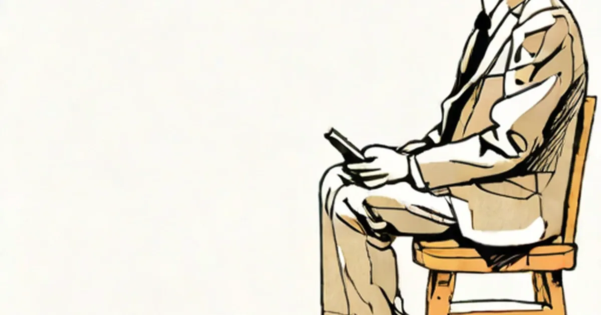 A diminutive man sits on a wooden chair