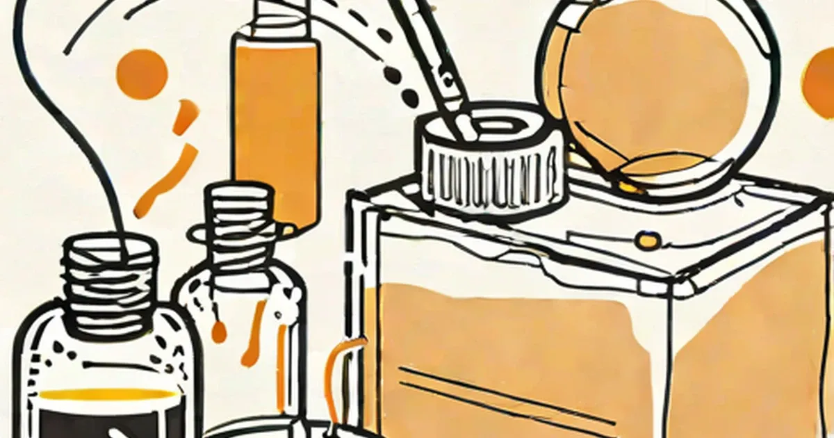 Multiple fragrance bottles and scent dispensers in line-drawn illustration