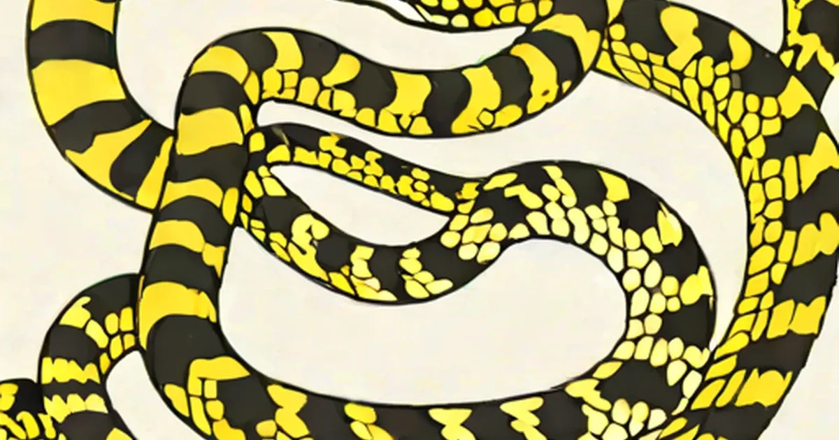 Yellow and black striped snakes illustrated with detailed scales on a cream background