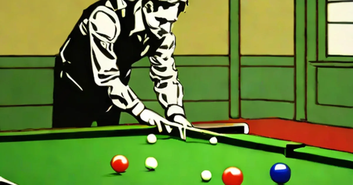 Snooker player leans over the table and aims the cue at the white ball