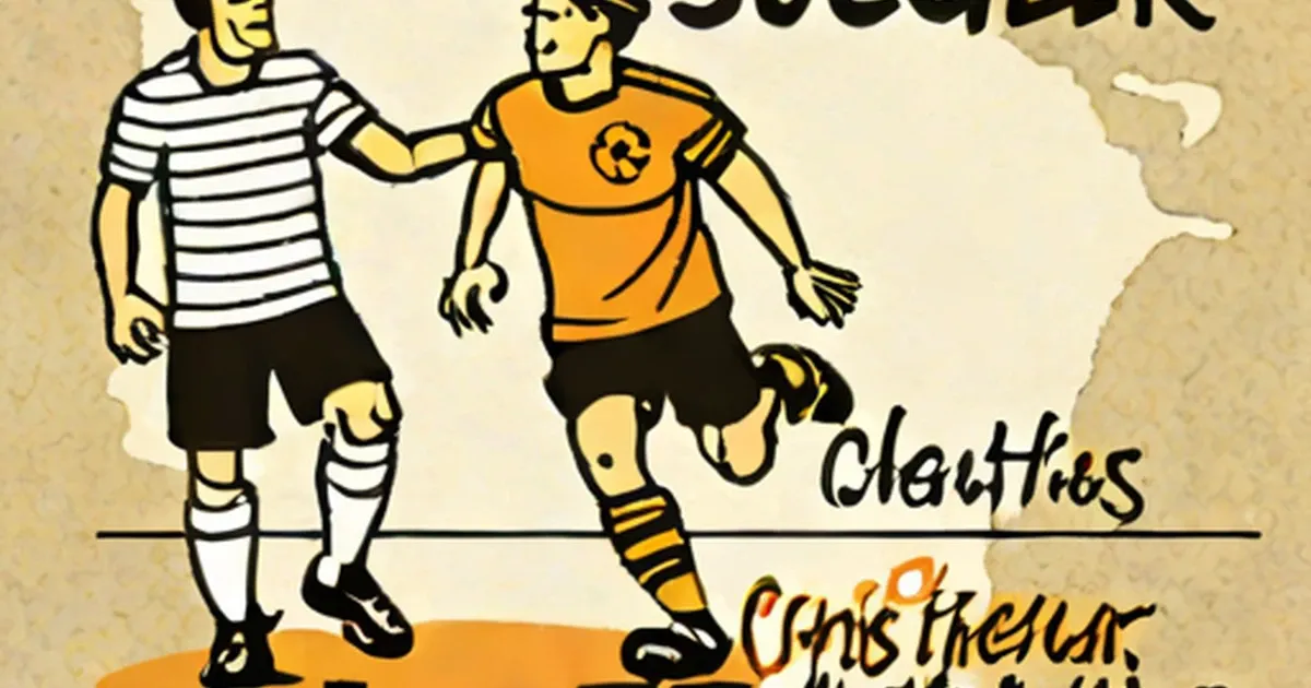 Two cartoon soccer players in different uniforms facing each other