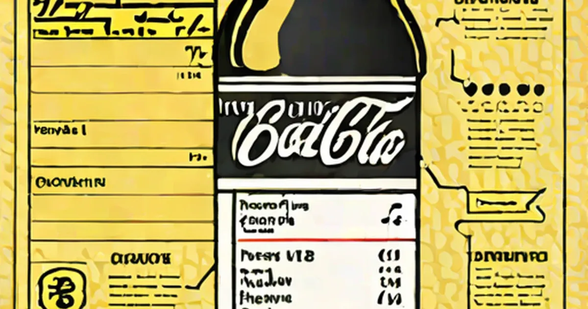 Coca-Cola bottle displaying nutrition facts label against yellow background