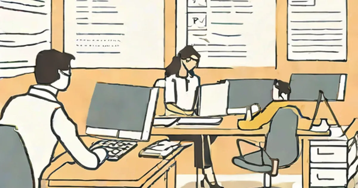 Three professionals reviewing test cases and results at office desks