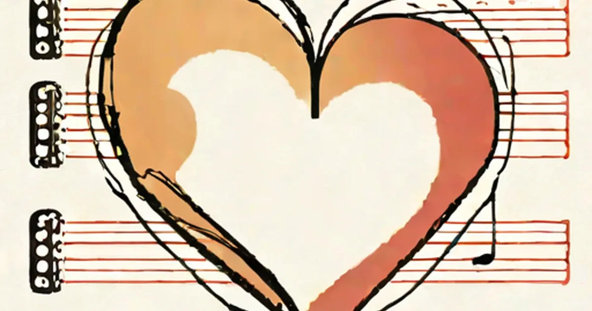 Heart shape made from red musical staff lines with notes
