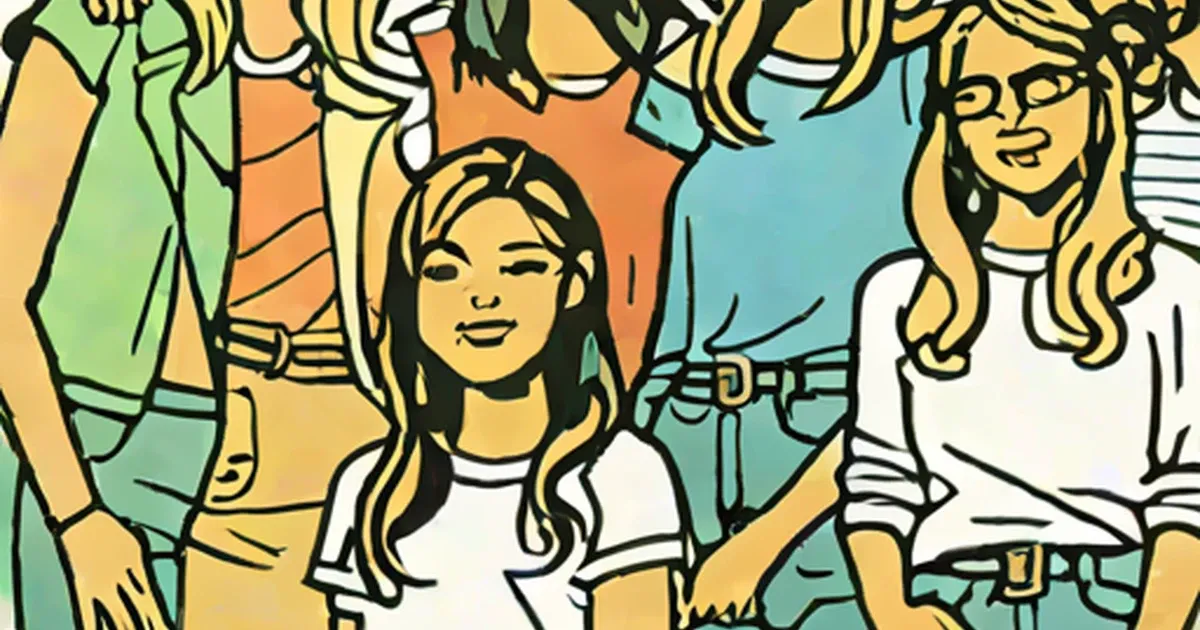 Illustrated group of young women in colorful casual clothing