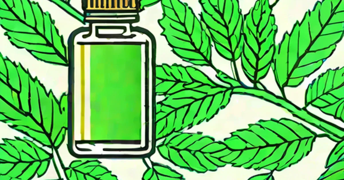 Bottle of essential oil surrounded by fresh spearmint leaves