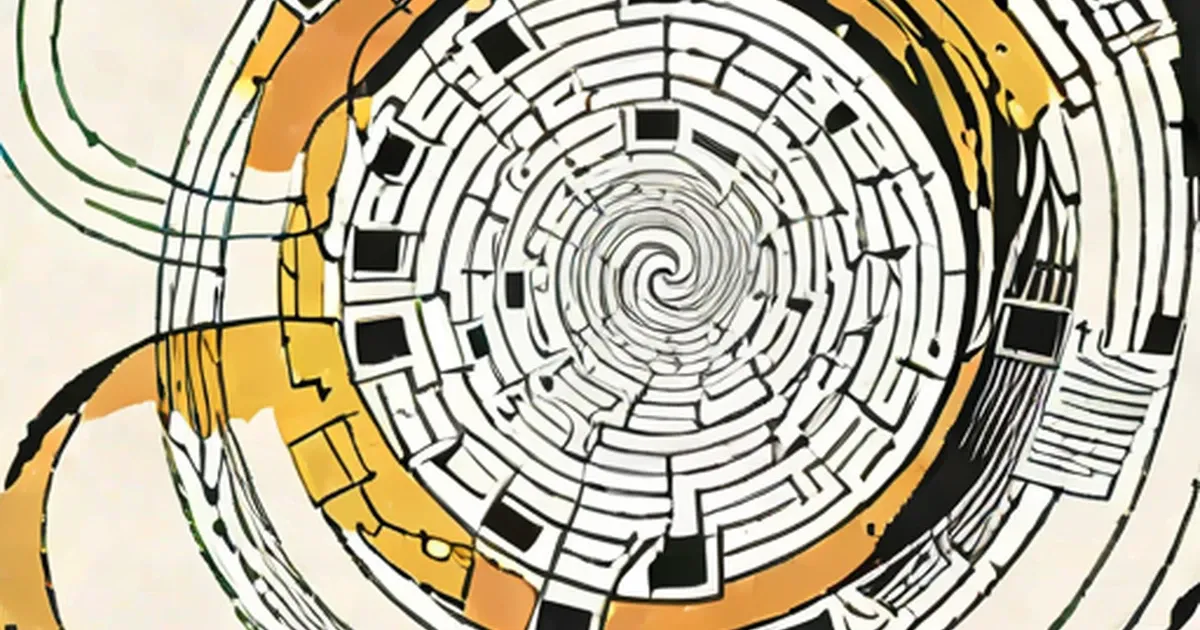 Spiral design with concentric rings divided into colored and patterned segments