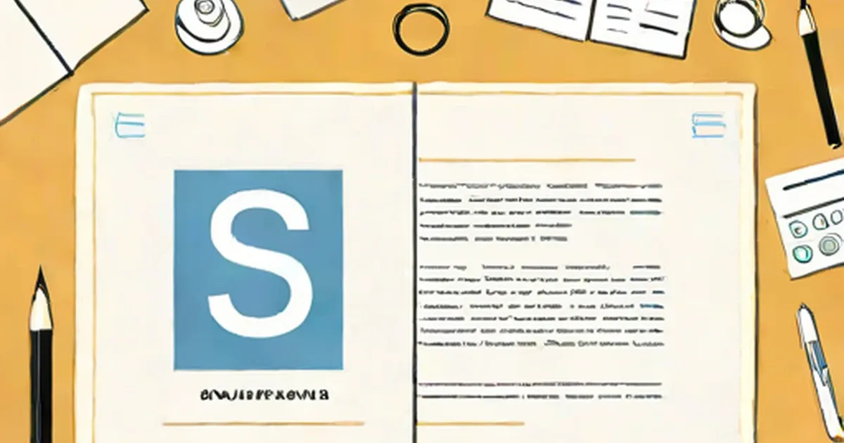 Open letter with S logo on yellow desk surrounded by office supplies