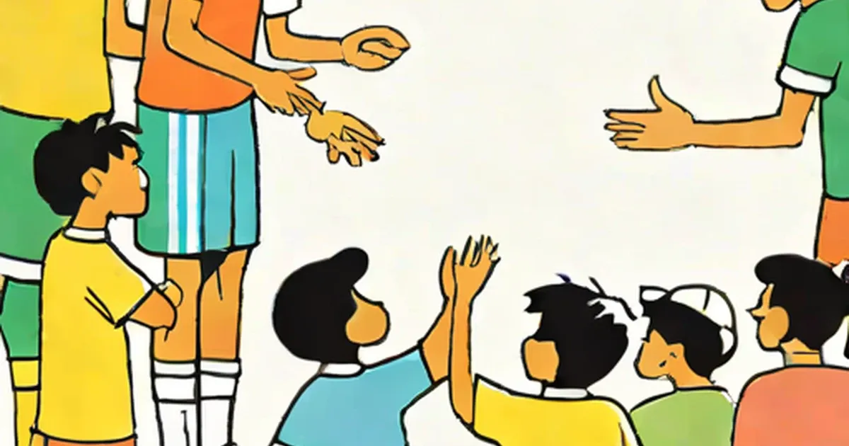 Children and adults high-fiving in celebration of good sportsmanship