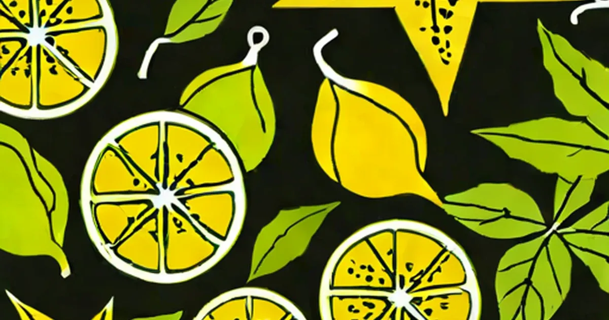 Whole and sliced star fruits with green leaves against a dark background