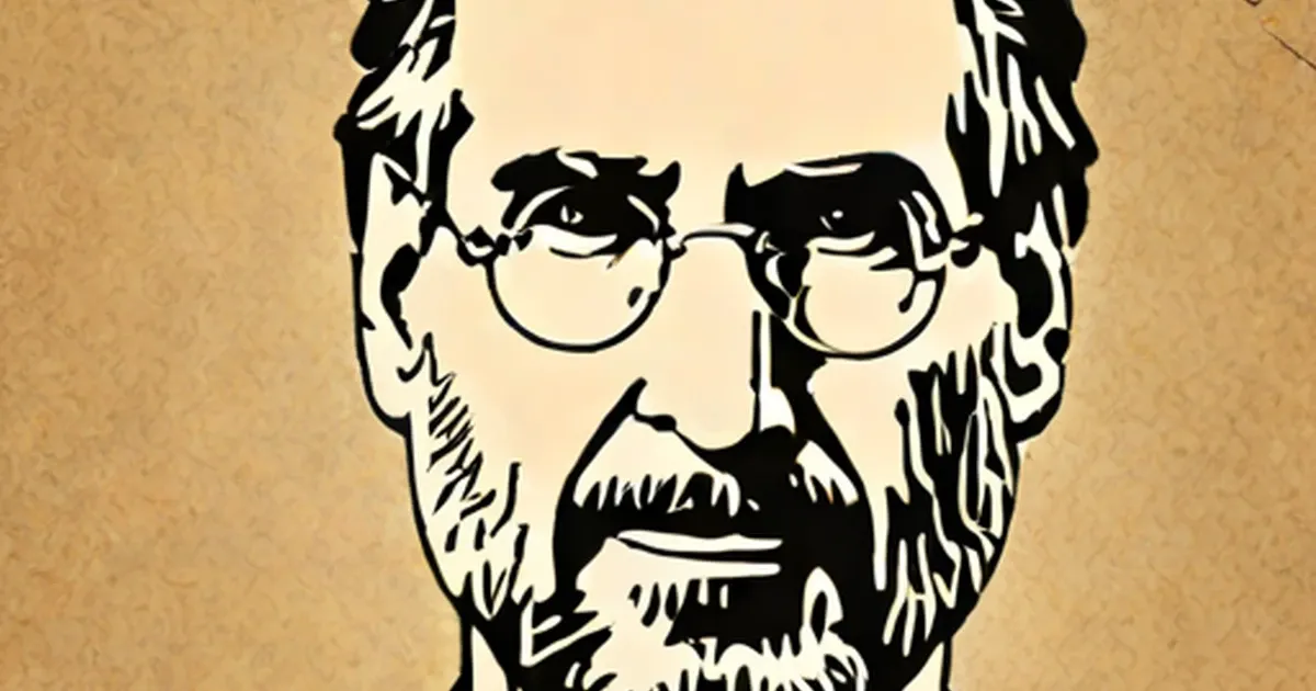 Stylized portrait of a bearded man in round glasses with long hair