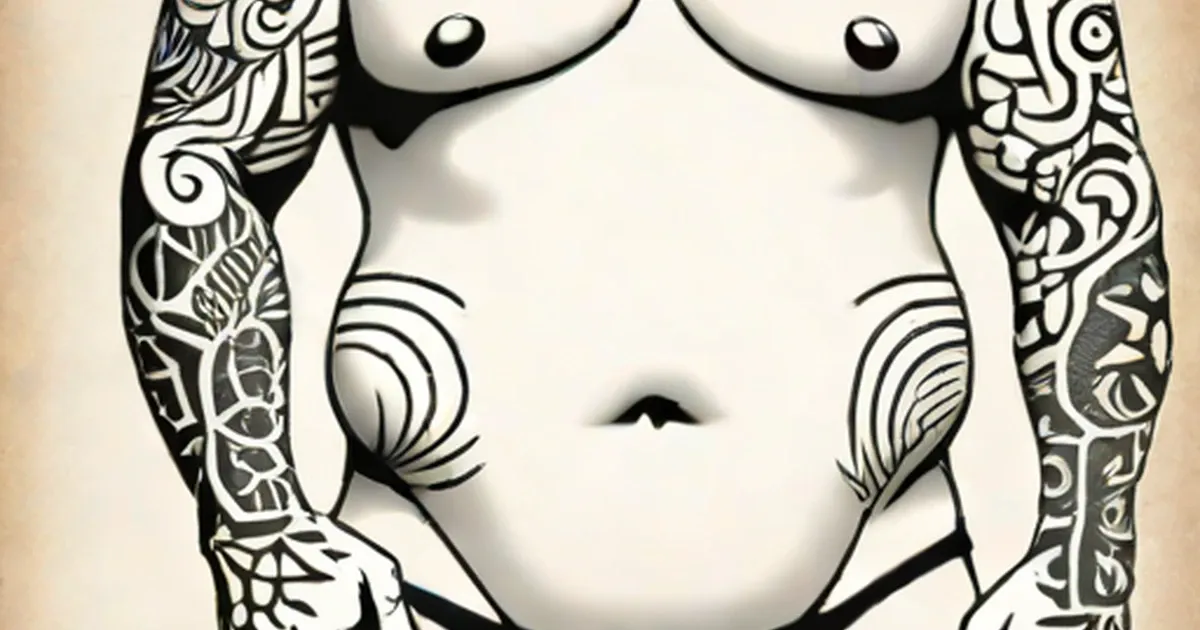 Male torso with black sleeve tattoos on both arms