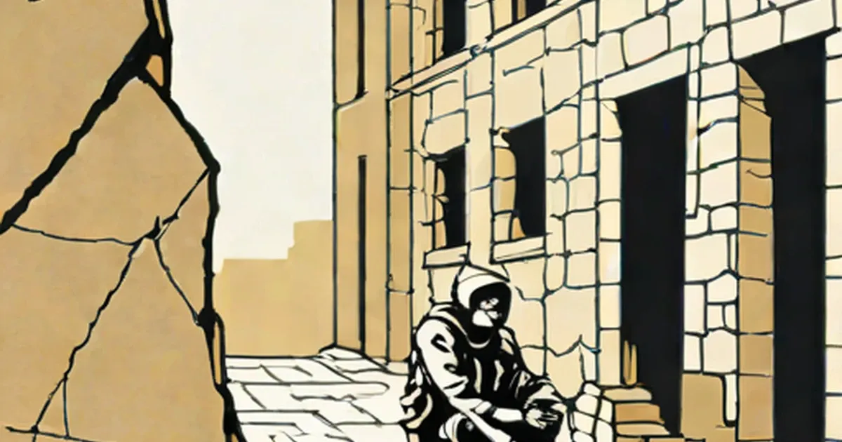 Woman in tactical gear sits against a brick wall in an alley