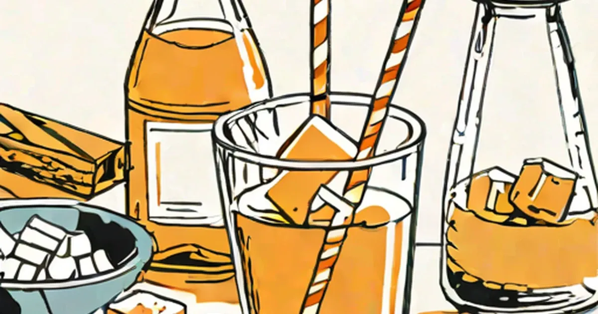 Orange sodas and sugar-free candies in an illustration