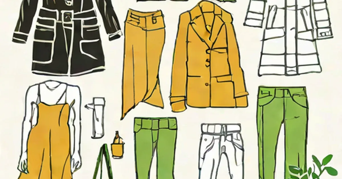 Sketched clothing items in yellow, green, and white with green leaves