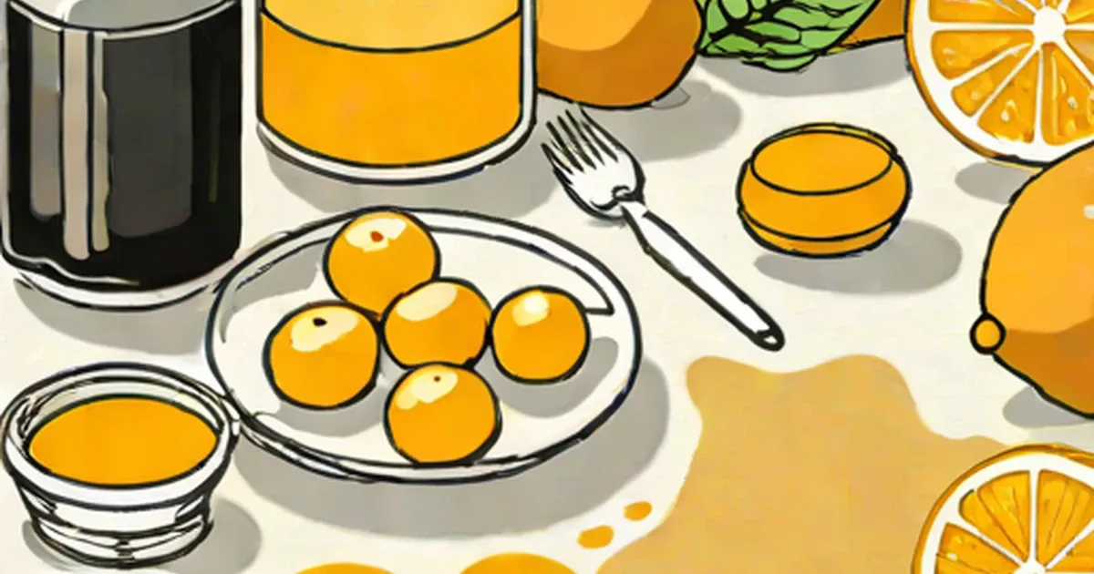 Oranges, citrus juice, leafy greens, and other whole foods in an illustrated arrangement