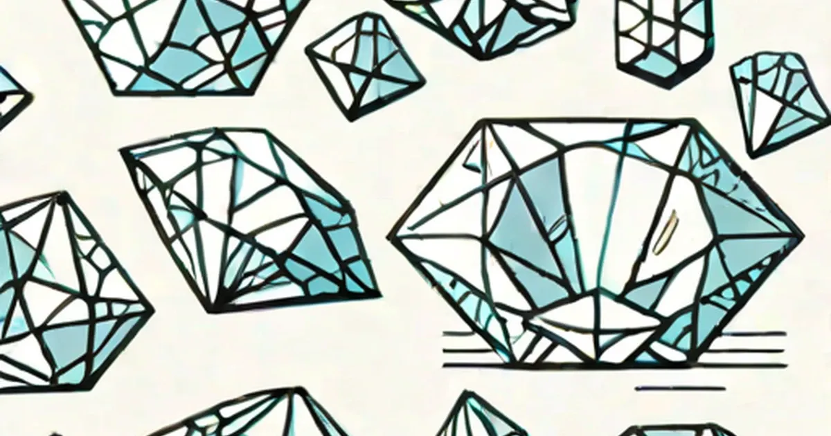Faceted diamonds with blue fill arranged on a beige background