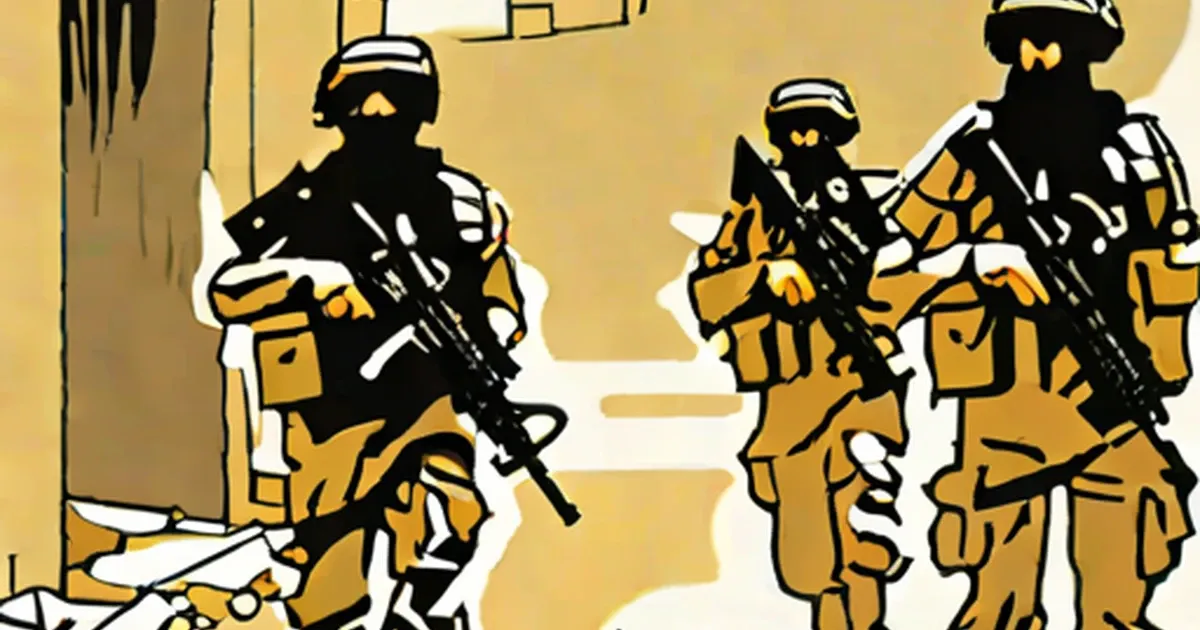 Three armed soldiers in tactical gear and body armor