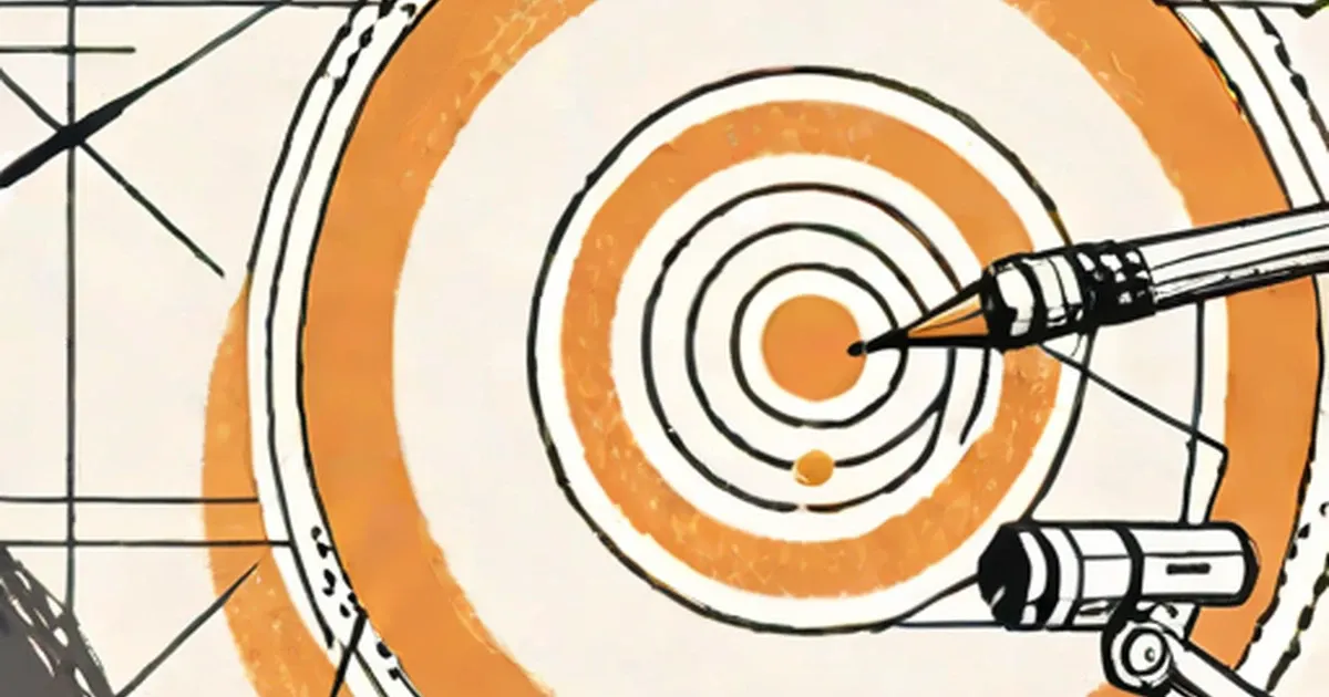 Megaphone and camera pointed at a concentric target with orange rings
