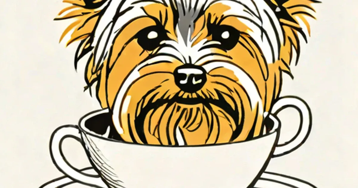 Small tan and white dog with long hair sitting in a teacup