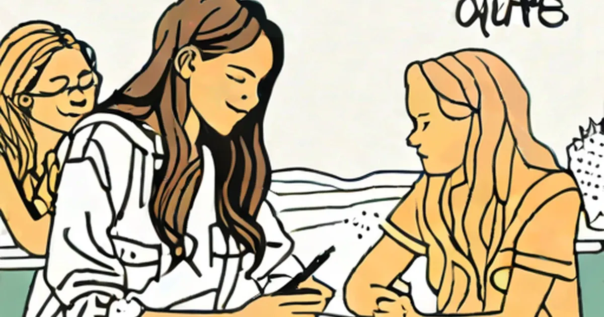 Three teenage girls chatting together in cartoon style