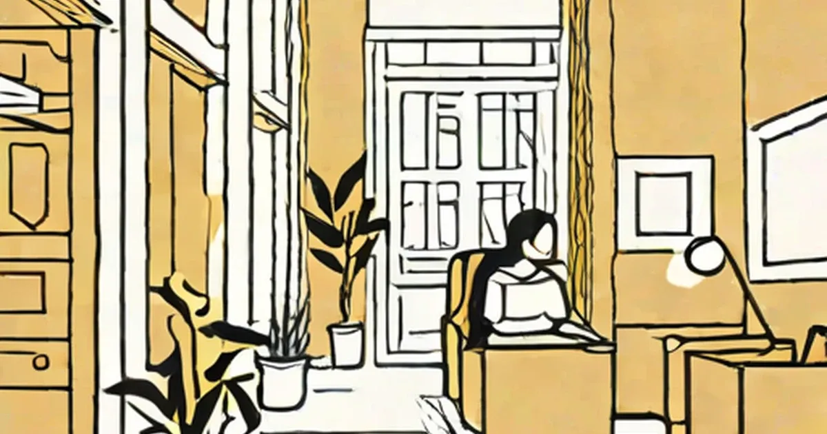 Illustration of person sitting on a windowsill surrounded by potted plants