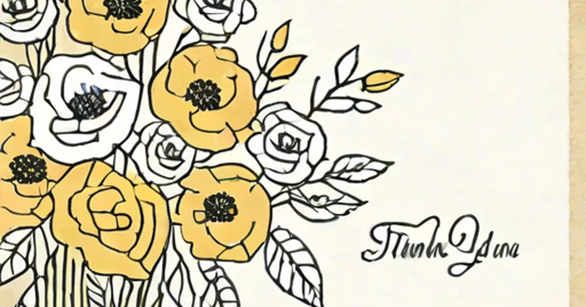 Thank you note with illustration of yellow and white roses