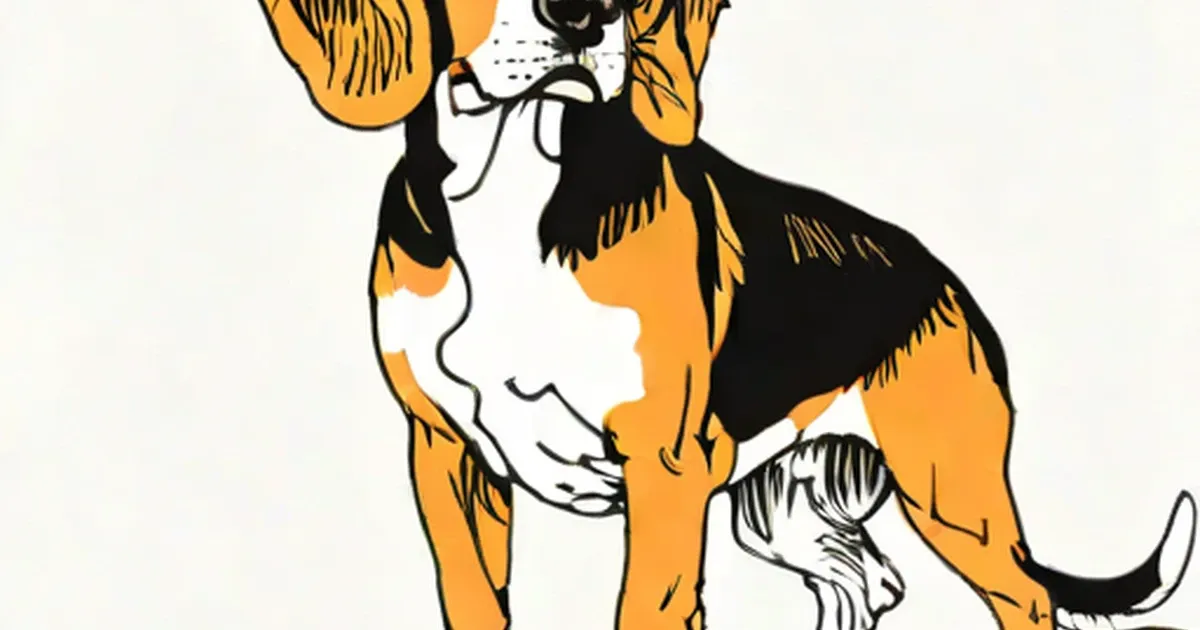 Tricolor beagle with orange, black, and white markings and floppy ears