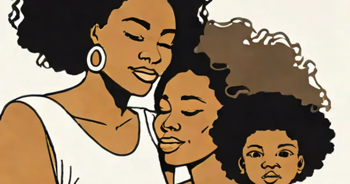 Illustration of a Black woman with two lighter-skinned family members