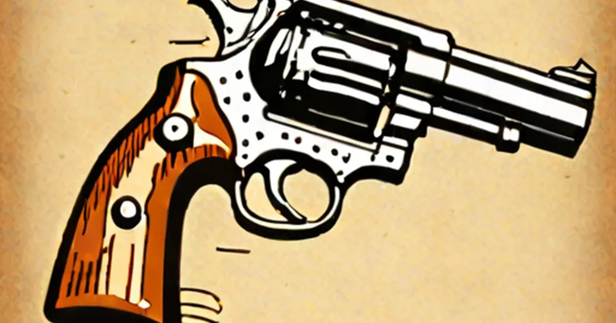Revolver with brown grip illustrated on tan background