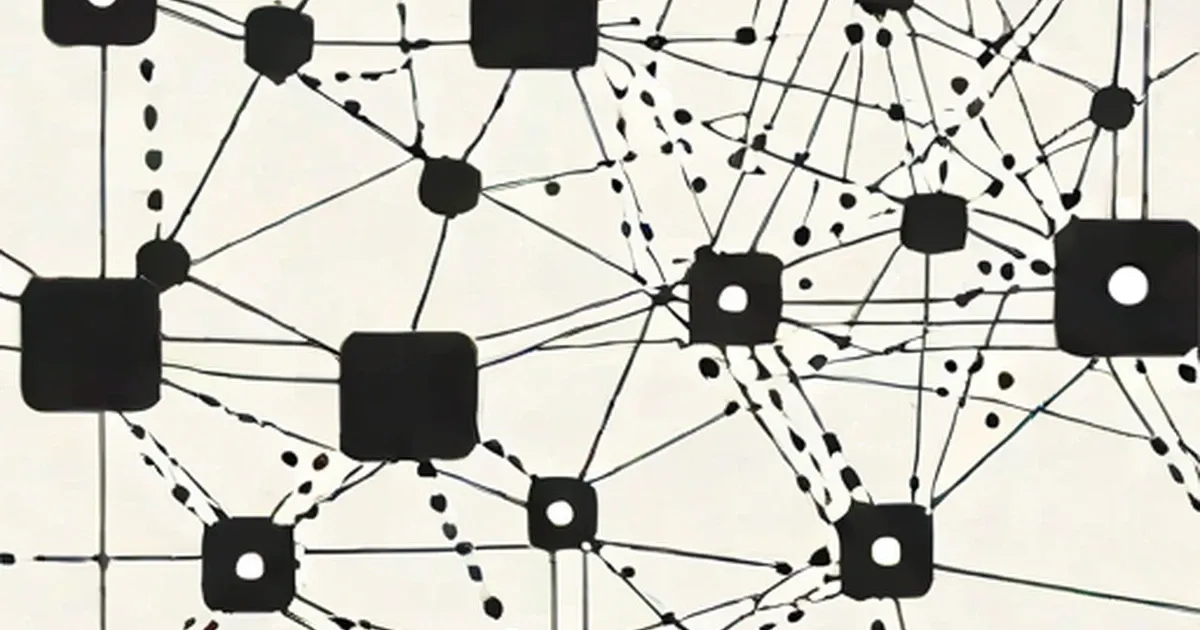 Network diagram of interconnected black nodes and connecting lines