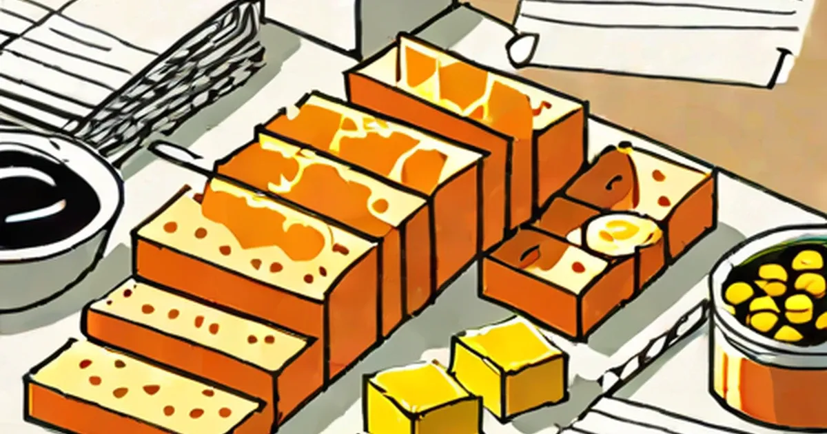 Sliced cans of spam stacked on a work surface alongside butter and a bowl of eggs
