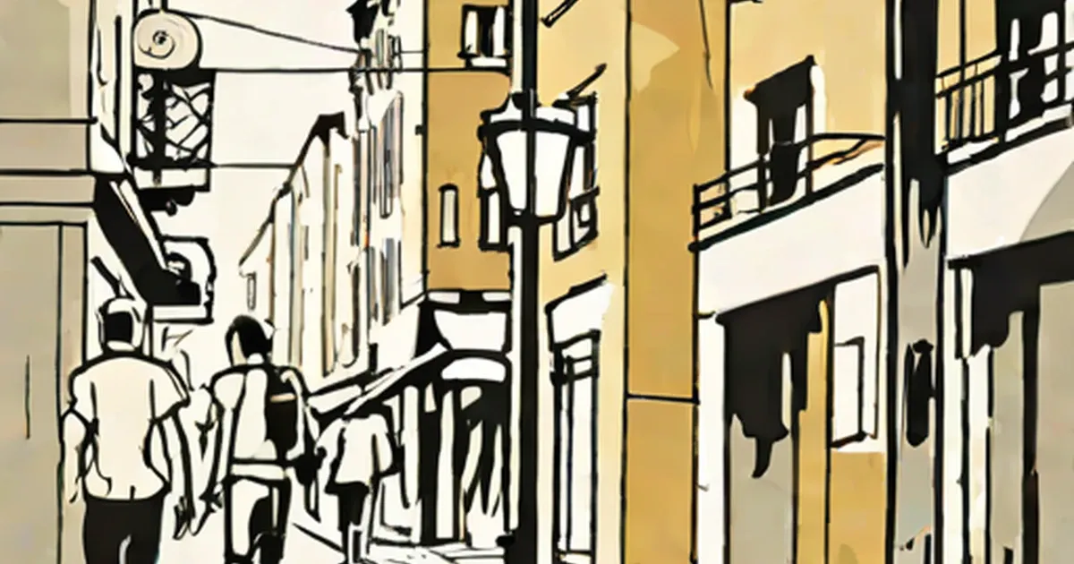 Pedestrians walking through a narrow urban alley lined with historic buildings