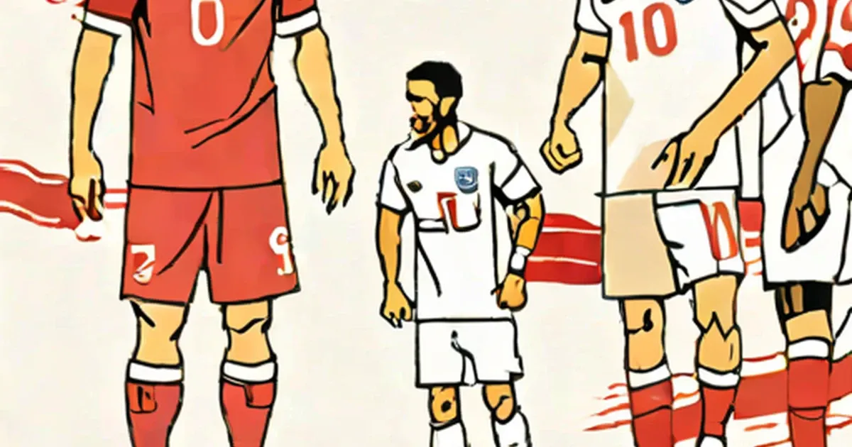 England football team players in red and white uniforms