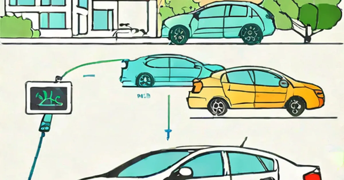 Electric car charging station next to a yellow gasoline vehicle