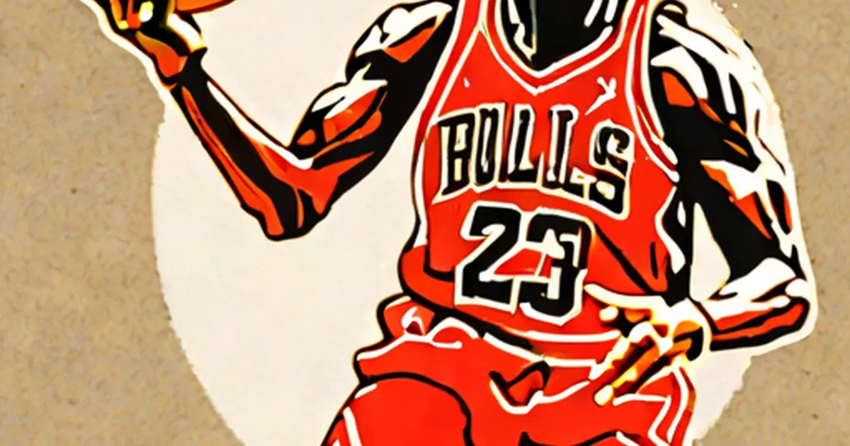 Michael Jordan in red Chicago Bulls number 23 jersey, illustrated in bold graphic style
