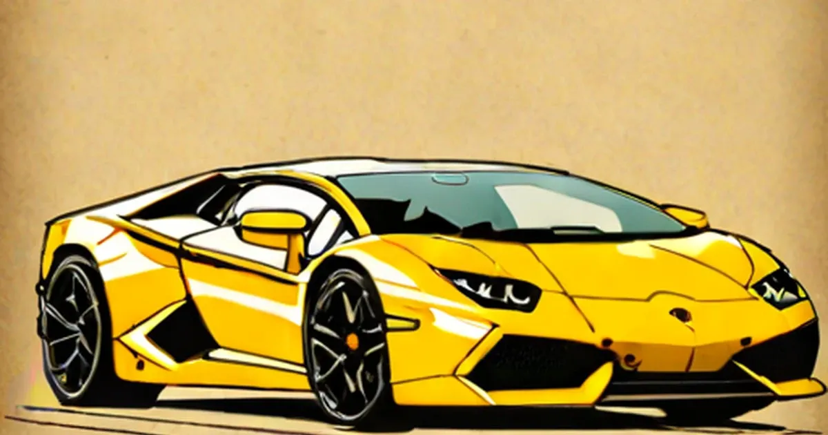 Illustrated yellow Lamborghini supercar with open door