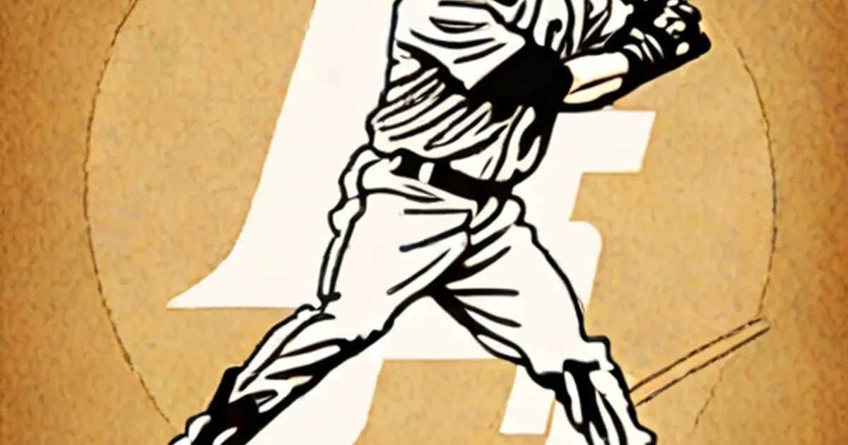 Line drawing of a baseball batter in vintage style with crosshatched shading, mid-swing