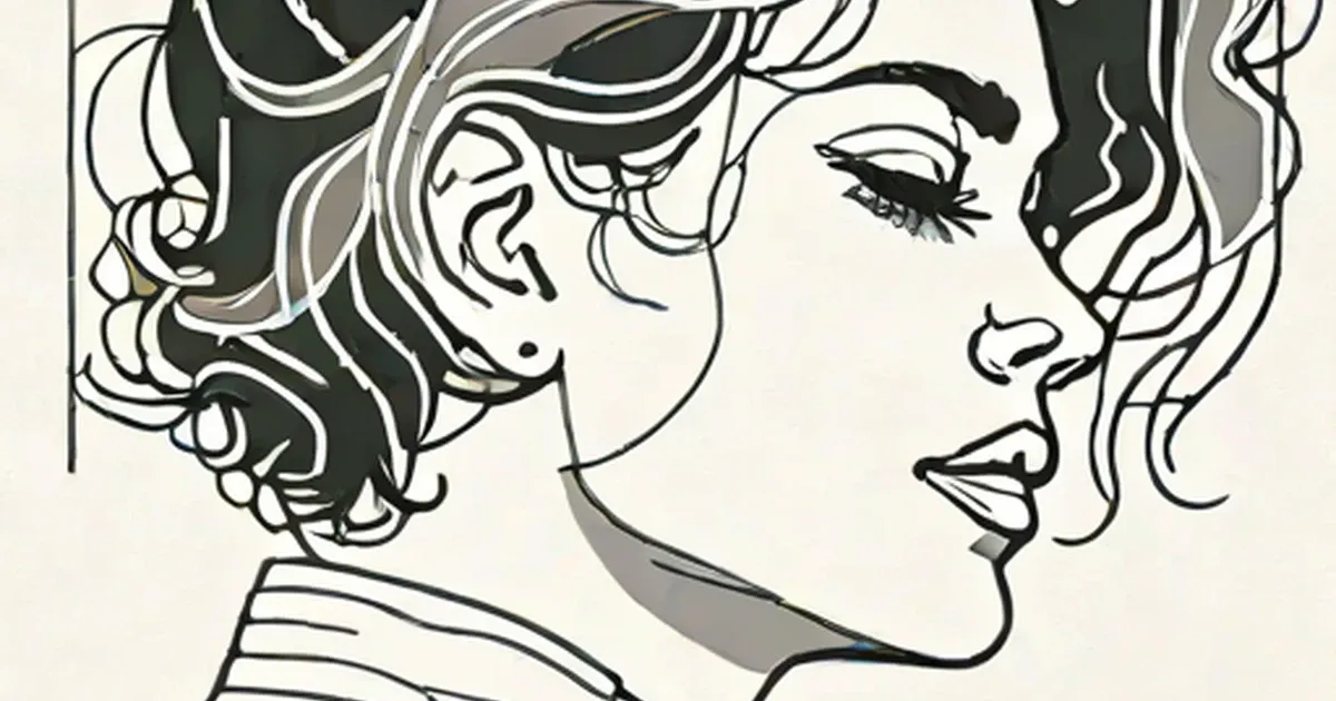 Line-drawn portrait of a person with wavy hair