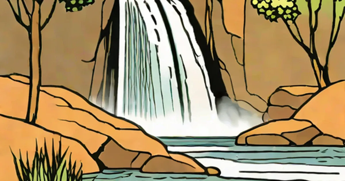 Waterfall flowing down from a cliff above a rocky pool